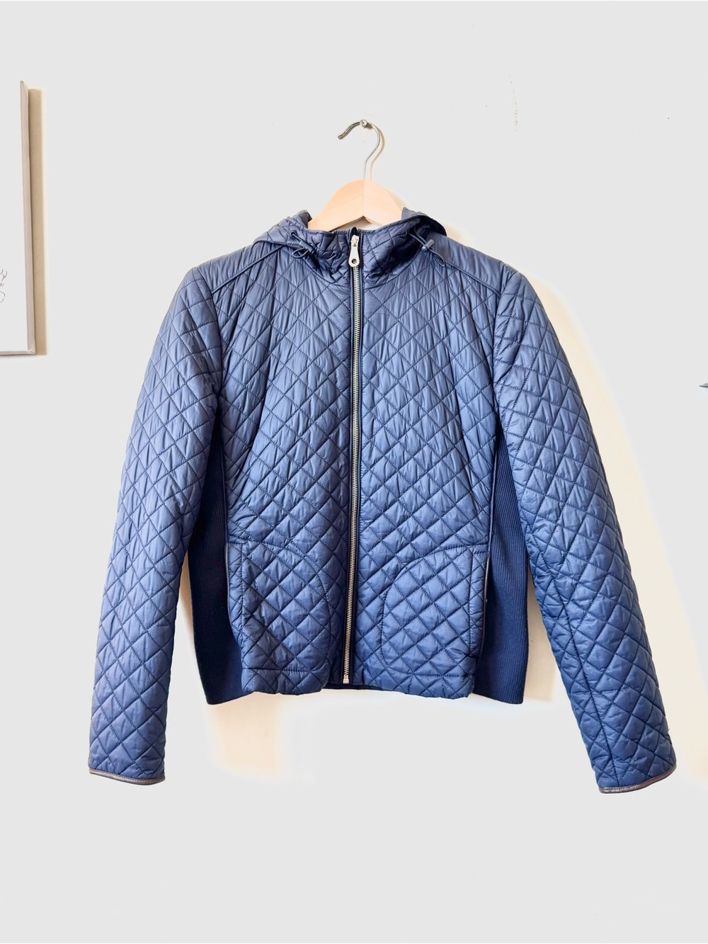 Massimo Dutti Sz L Navy Quilted Hooded Jacket Women’s Modelo 6715 Calidad 859